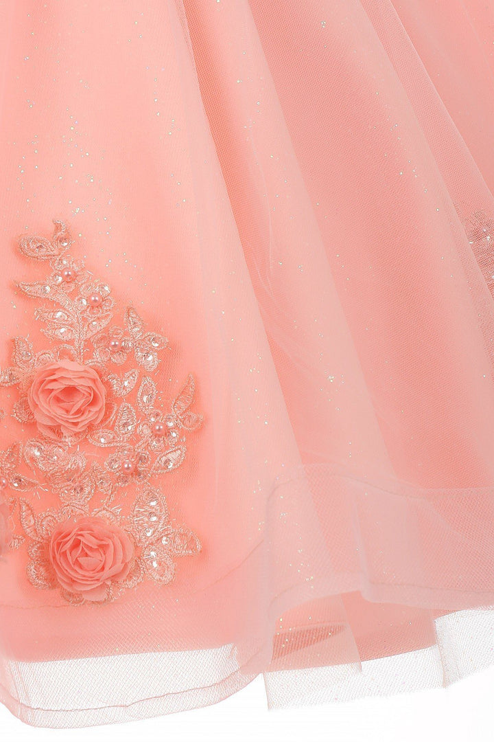 Girls Short Glitter Dress with 3D Flowers by Cinderella Couture 9020-Girls Formal Dresses-ABC Fashion