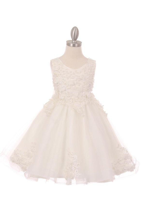 Girls Short Glitter Dress with 3D Flowers by Cinderella Couture 9020-Girls Formal Dresses-ABC Fashion