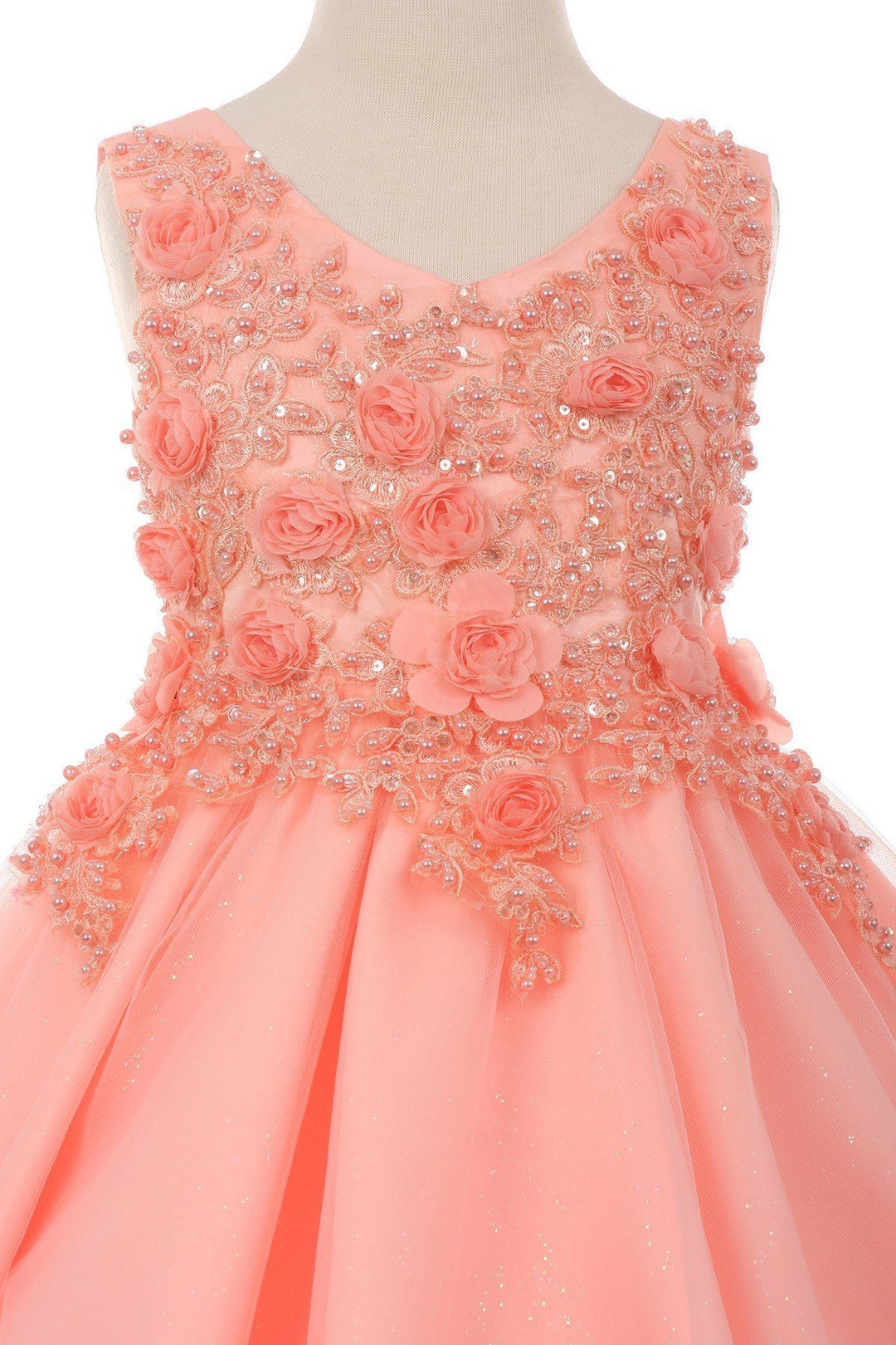 Girls Short Glitter Dress with 3D Flowers by Cinderella Couture 9020-Girls Formal Dresses-ABC Fashion