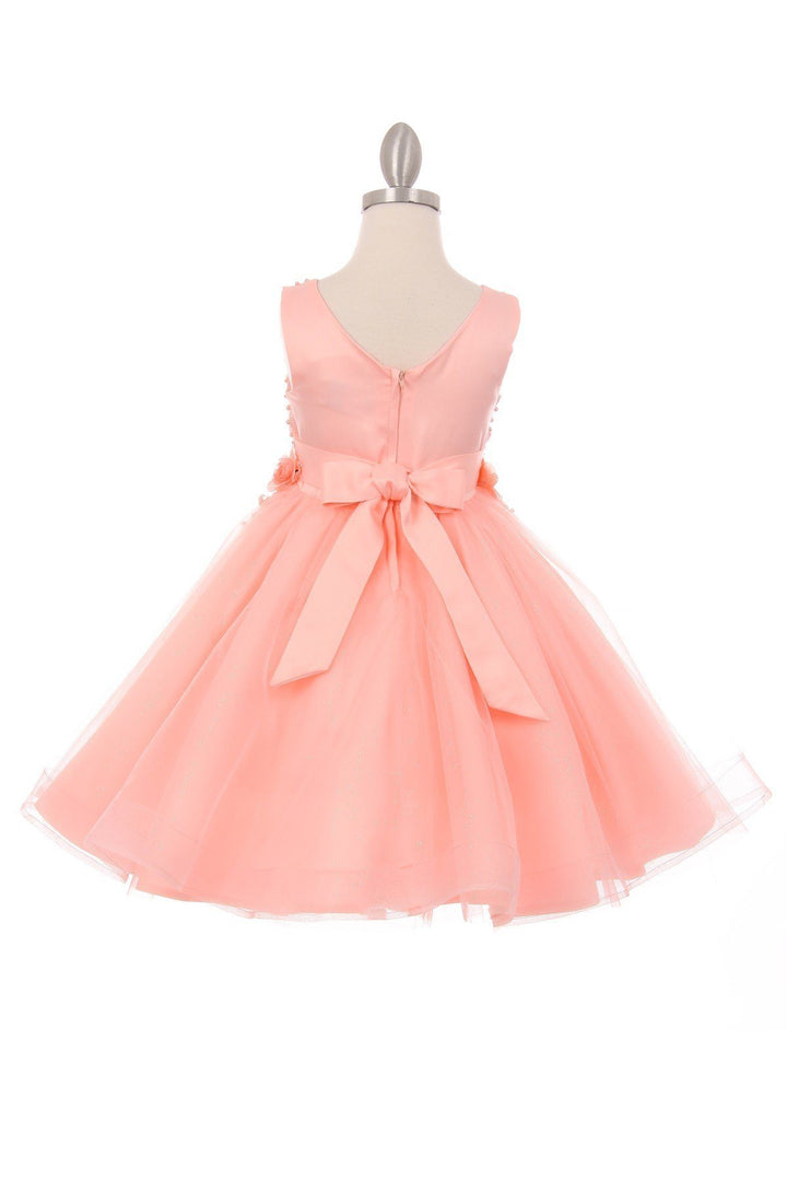 Girls Short Glitter Dress with 3D Flowers by Cinderella Couture 9020-Girls Formal Dresses-ABC Fashion