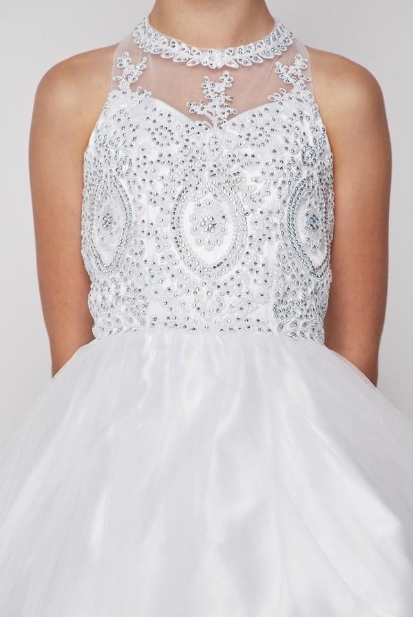 Girls Short Illusion Beaded Lace Dress by Cinderella Couture 5065-Girls Formal Dresses-ABC Fashion