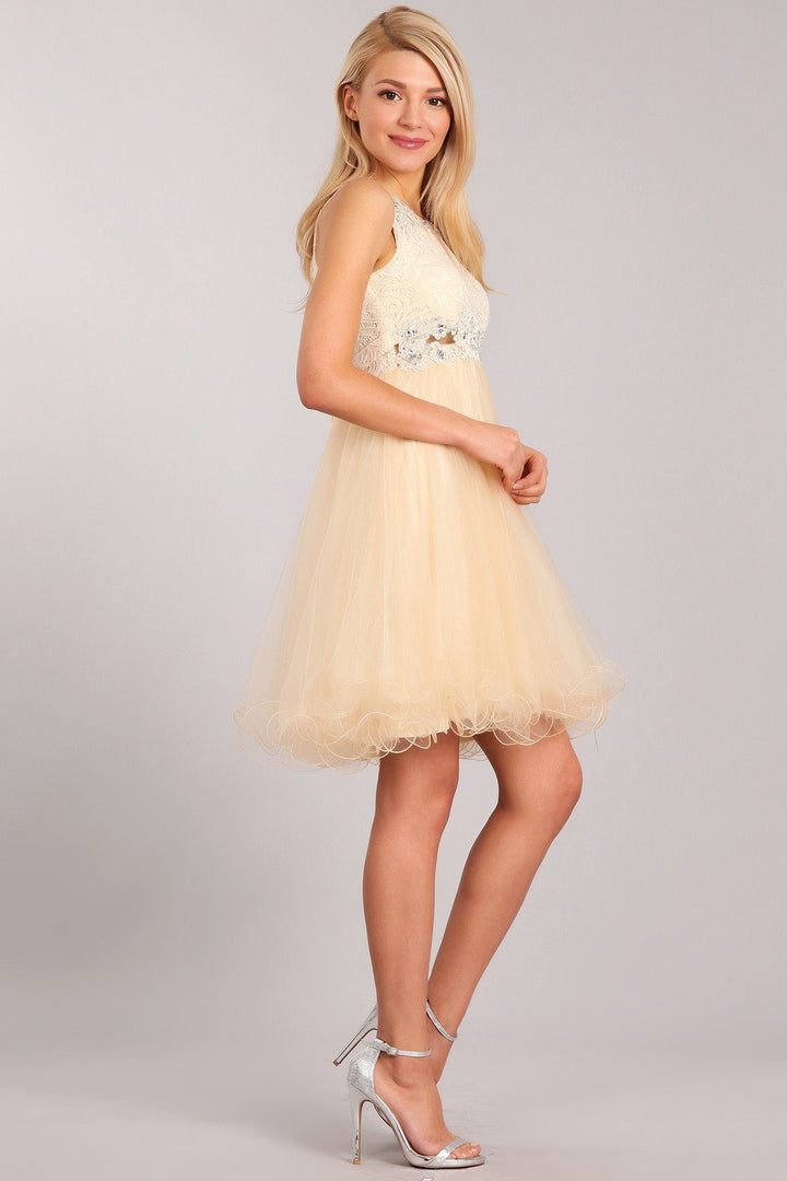 Girls Short Ruffled Dress with Lace Bodice by Cinderella Couture 5010-Girls Formal Dresses-ABC Fashion