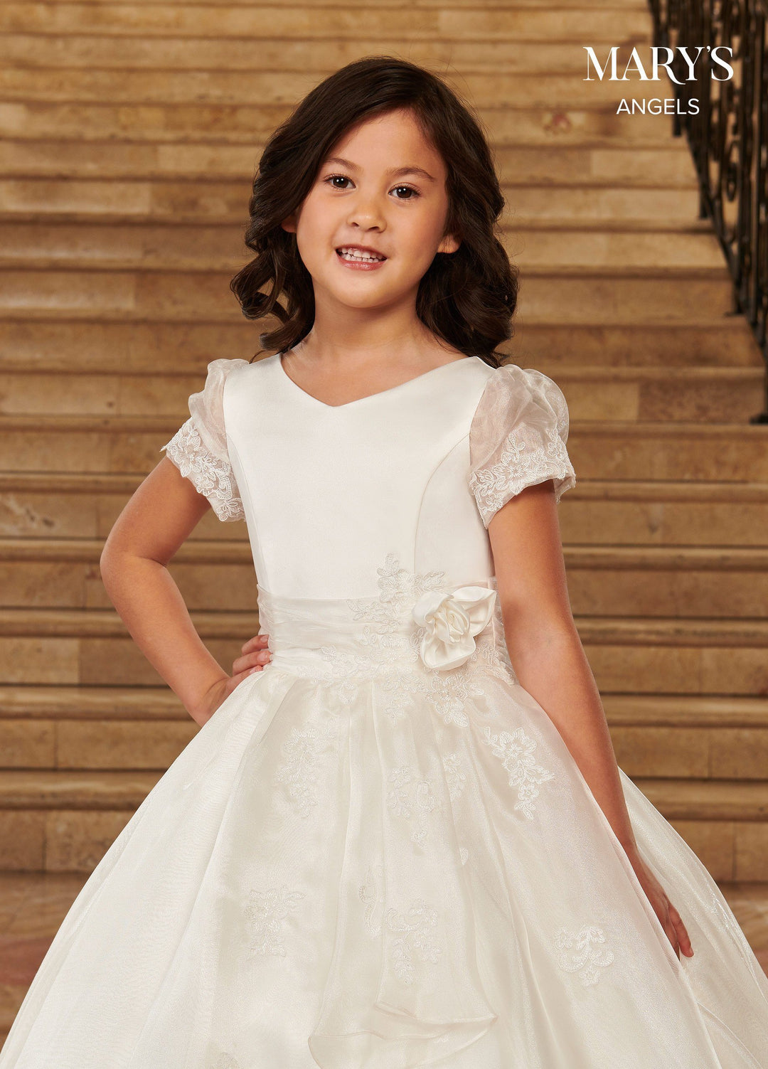 Girls Short Sleeve Organza Gown by Mary's Bridal MB9074