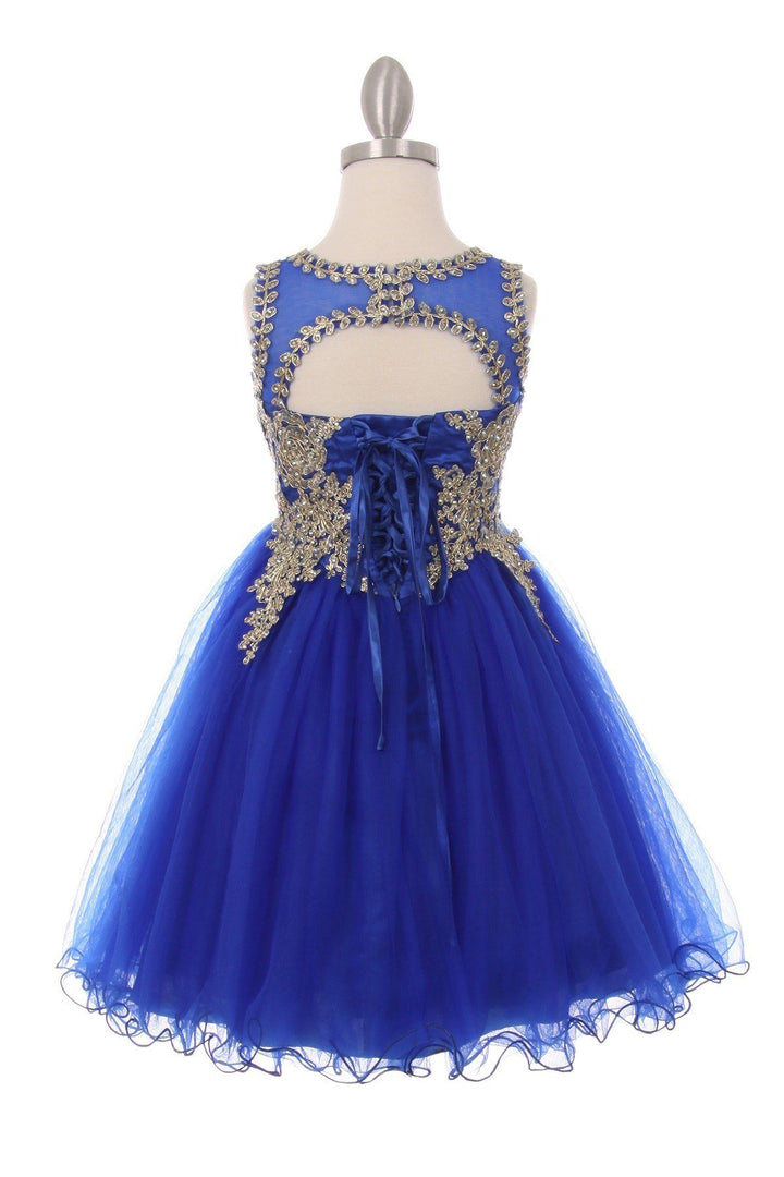 Girls Short Tulle Dress with Gold Applique Top by Cinderella Couture 5017-Girls Formal Dresses-ABC Fashion
