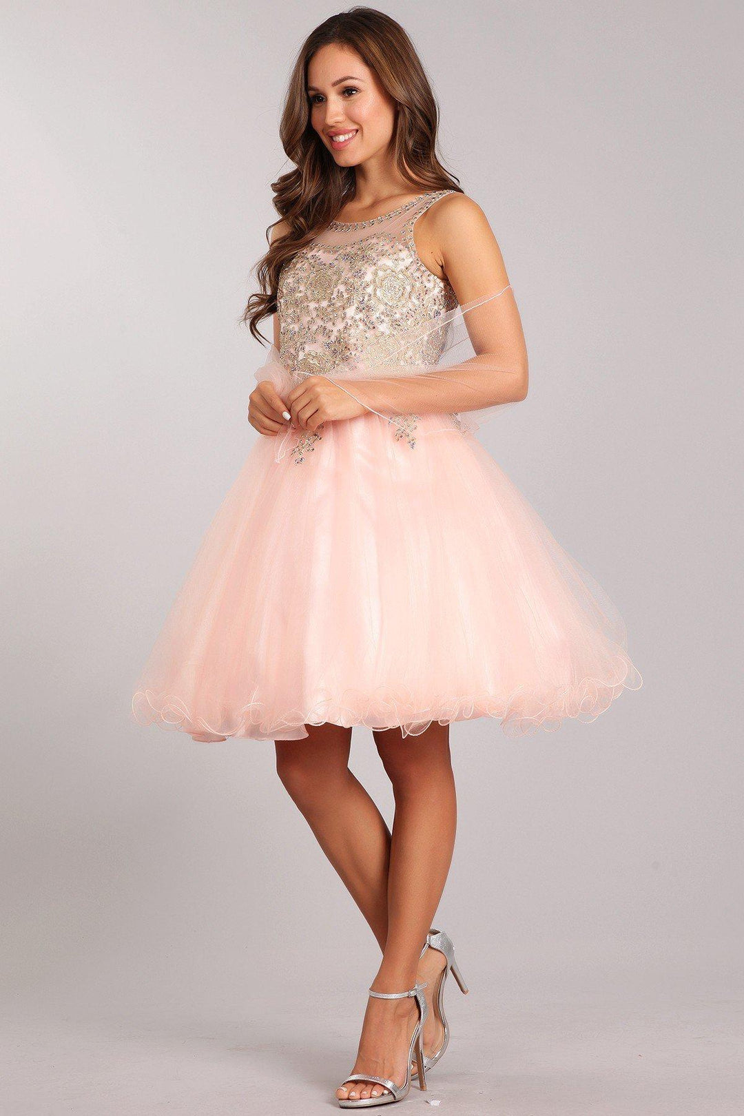 Girls Short Tulle Dress with Gold Applique Top by Cinderella Couture 5017-Girls Formal Dresses-ABC Fashion