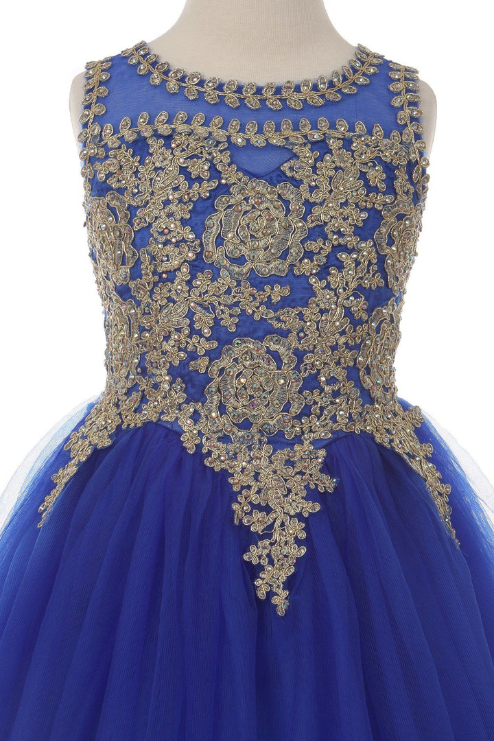 Girls Short Tulle Dress with Gold Applique Top by Cinderella Couture 5017-Girls Formal Dresses-ABC Fashion