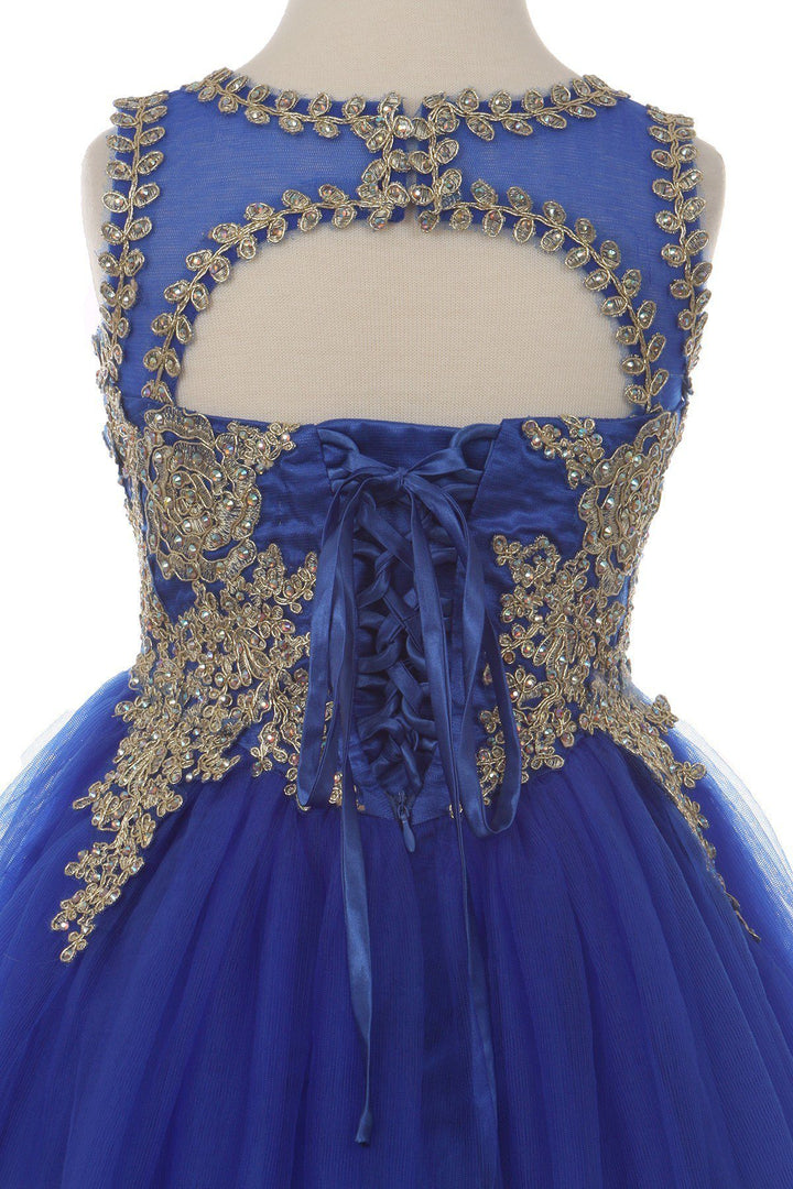 Girls Short Tulle Dress with Gold Applique Top by Cinderella Couture 5017-Girls Formal Dresses-ABC Fashion