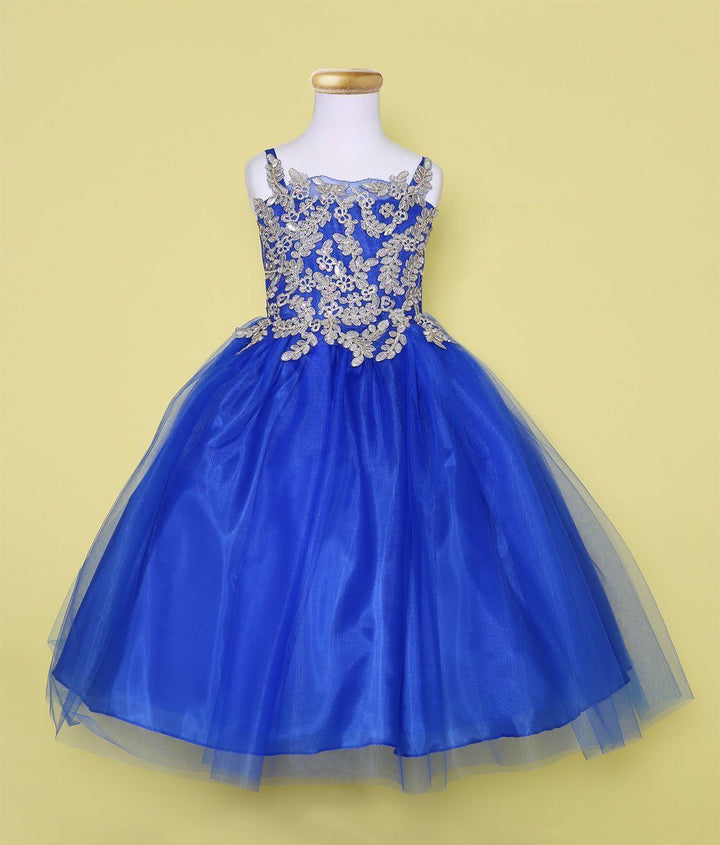 Girls Sleeveless Tulle Dress with Leaf Appliques by Calla D778-Girls Formal Dresses-ABC Fashion