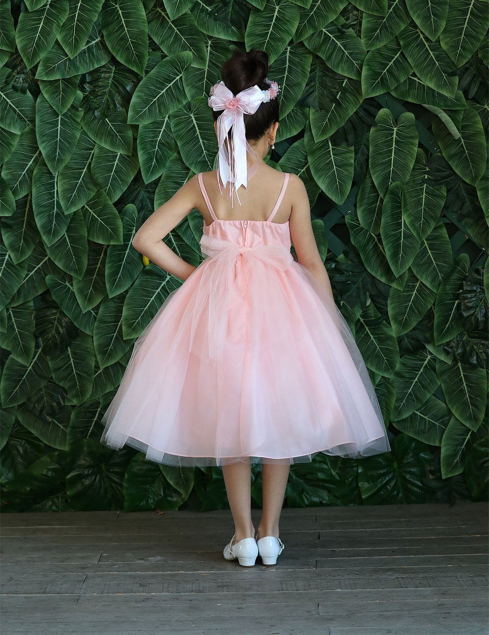 Girls Sleeveless Tulle Dress with Leaf Appliques by Calla D778-Girls Formal Dresses-ABC Fashion