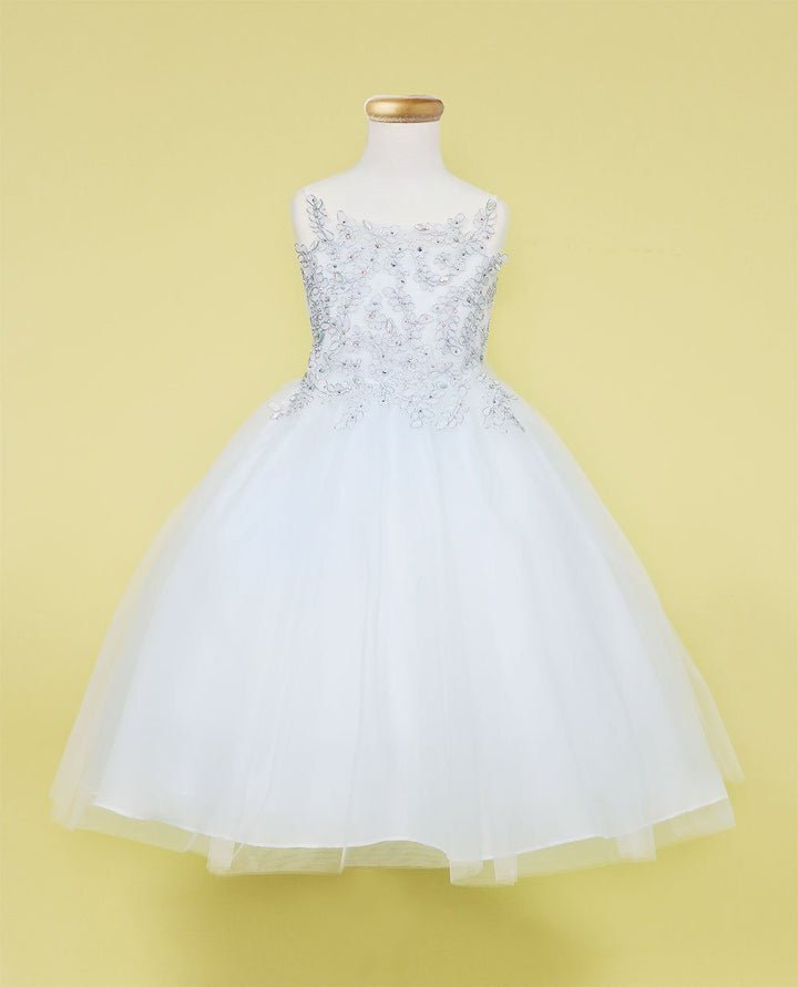 Girls Sleeveless Tulle Dress with Leaf Appliques by Calla D778-Girls Formal Dresses-ABC Fashion