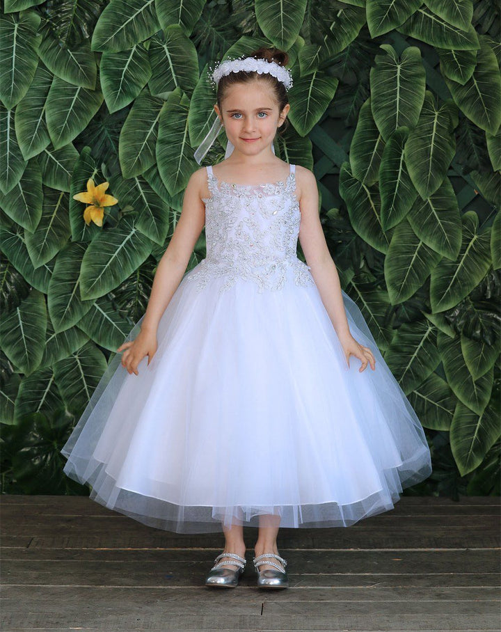Girls Sleeveless Tulle Dress with Leaf Appliques by Calla D778-Girls Formal Dresses-ABC Fashion
