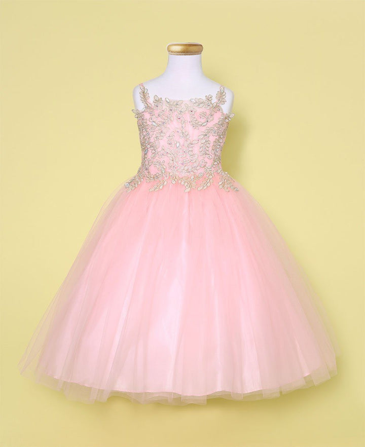 Girls Sleeveless Tulle Dress with Leaf Appliques by Calla D778-Girls Formal Dresses-ABC Fashion