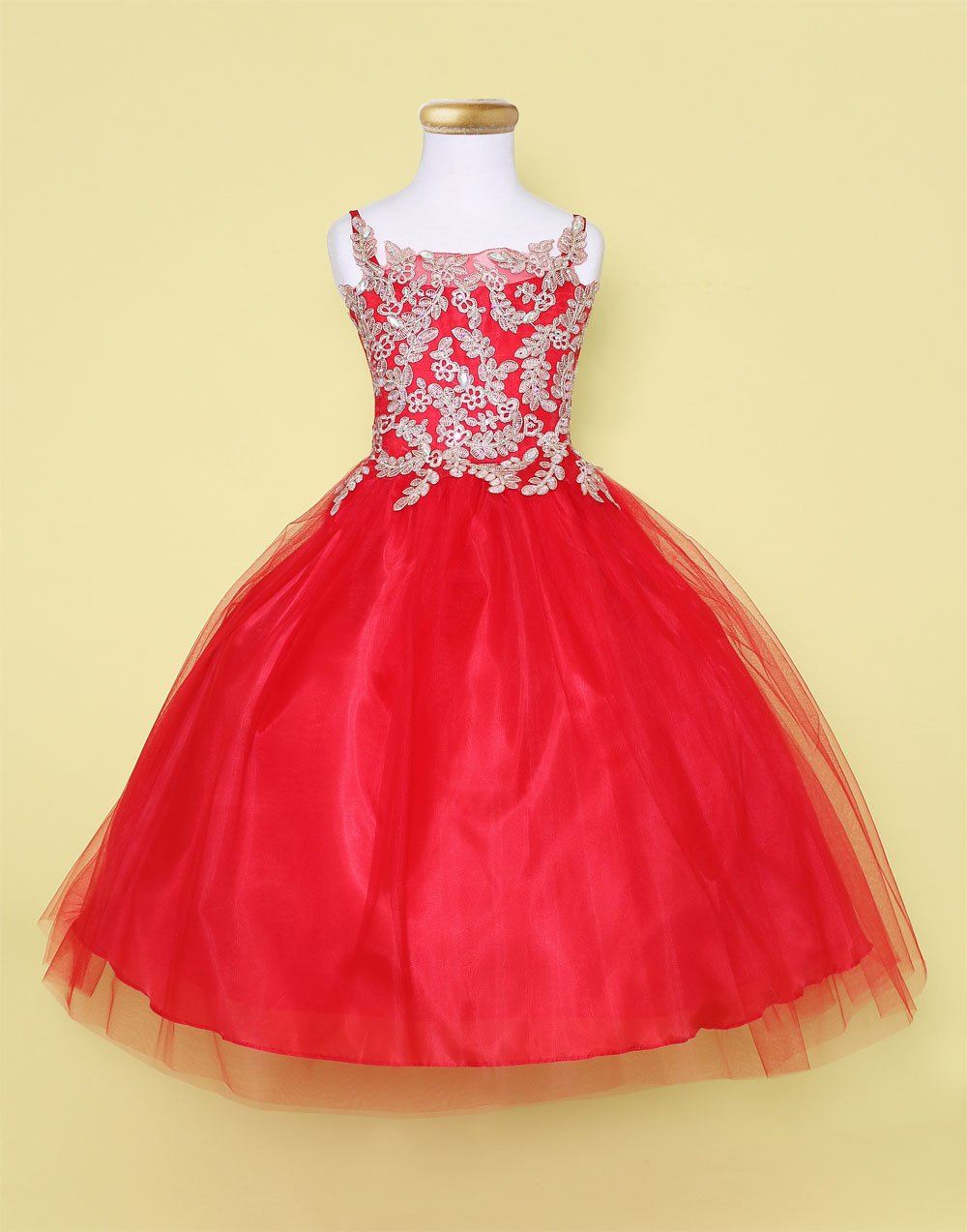 Girls Sleeveless Tulle Dress with Leaf Appliques by Calla D778-Girls Formal Dresses-ABC Fashion