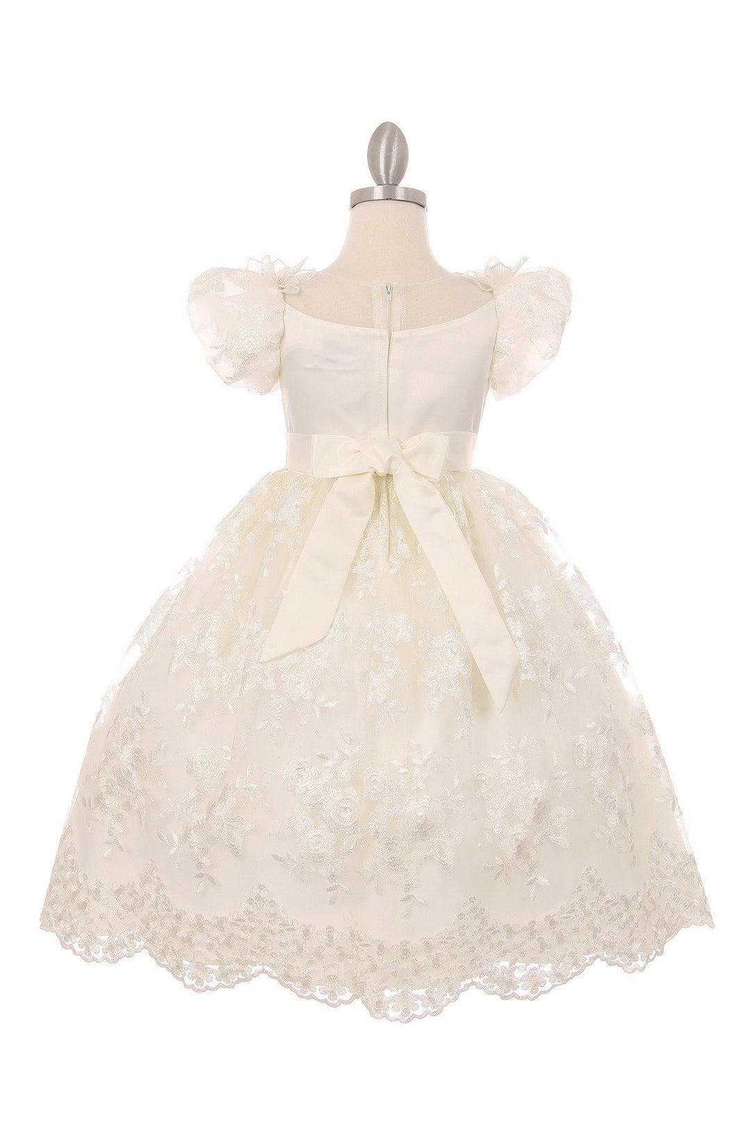 Girls White Lace Dress with Puff Sleeves by Cinderella Couture 2904-Girls Formal Dresses-ABC Fashion