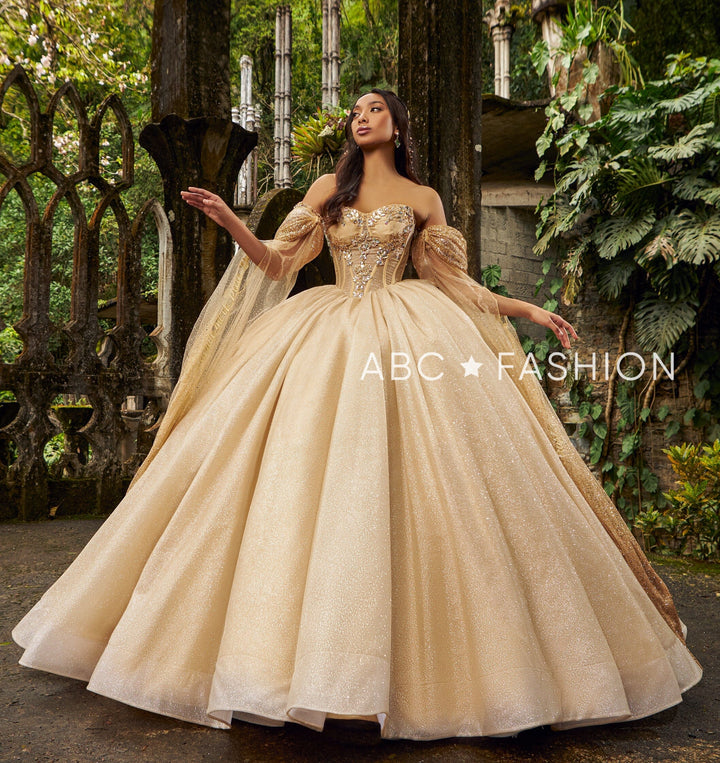 Glitter Cape Sleeve Quinceanera Dress by Ragazza EV28-628