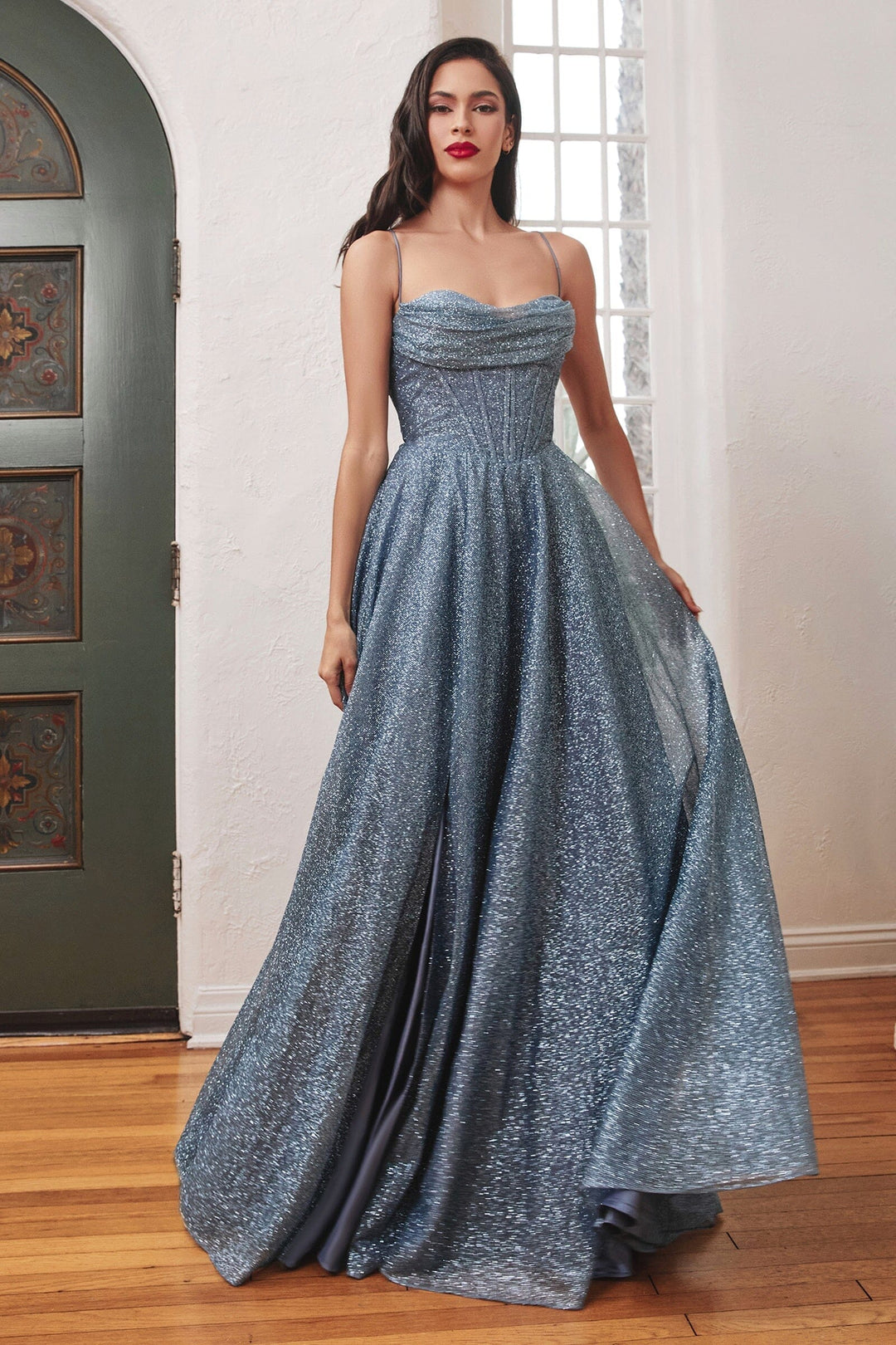 Glitter Cowl Corset A-line Gown by Ladivine CD252