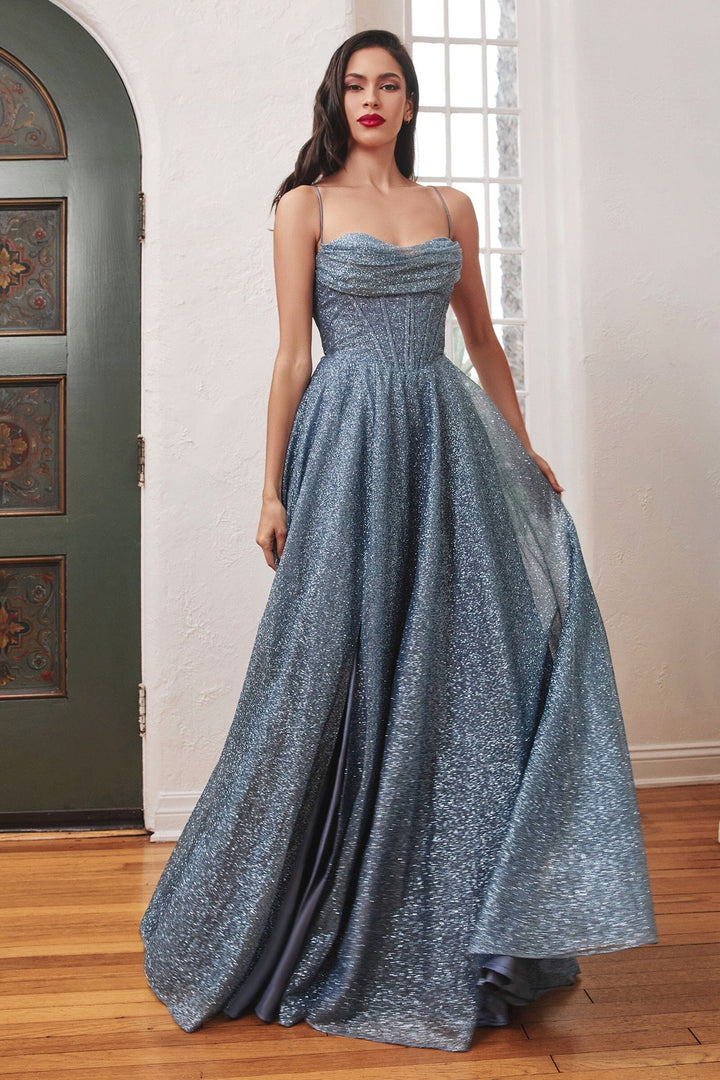 Glitter Cowl Corset A-line Gown by Ladivine CD252