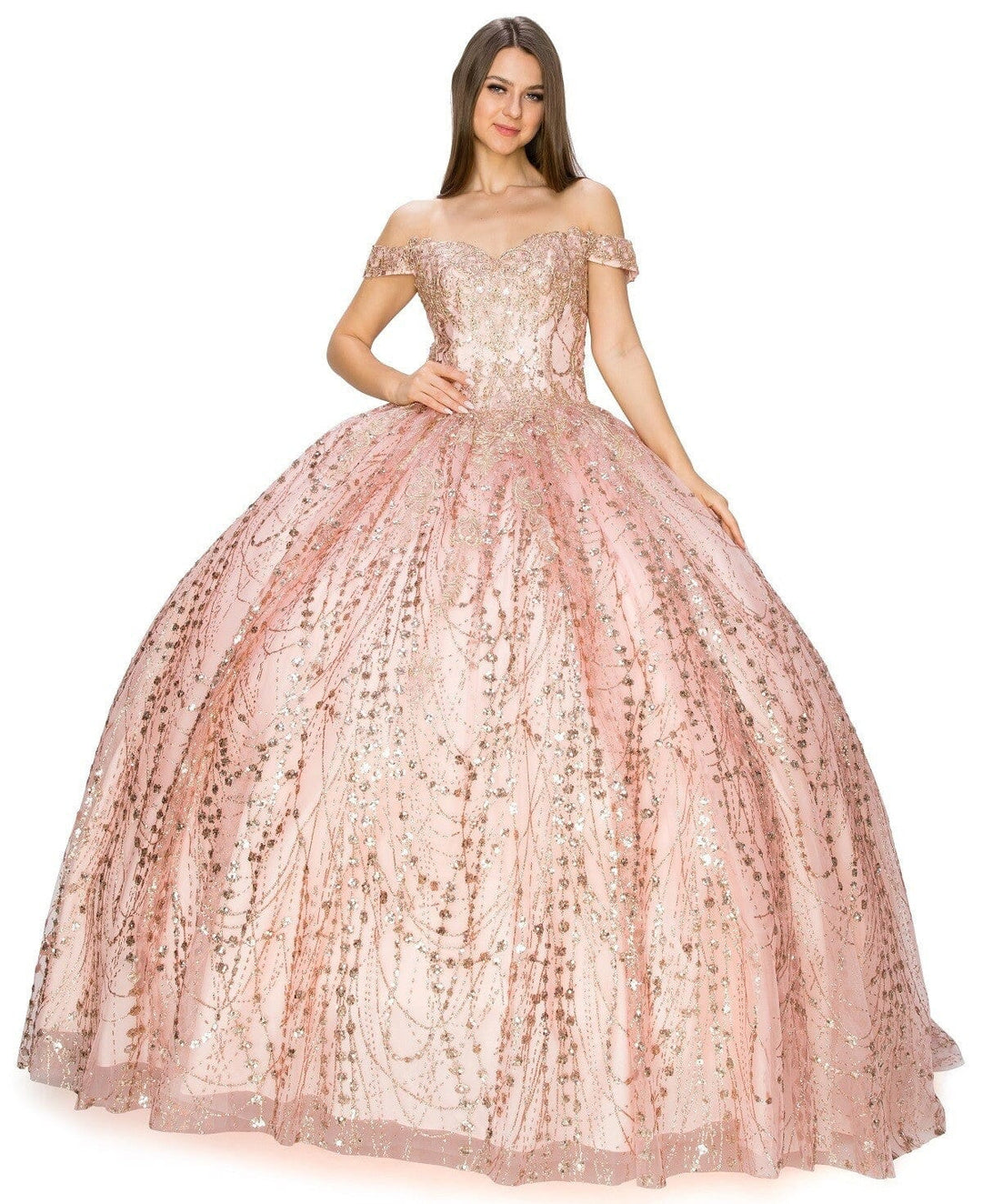 Glitter Off Shoulder Ball Gown by Cinderella Couture 8033J