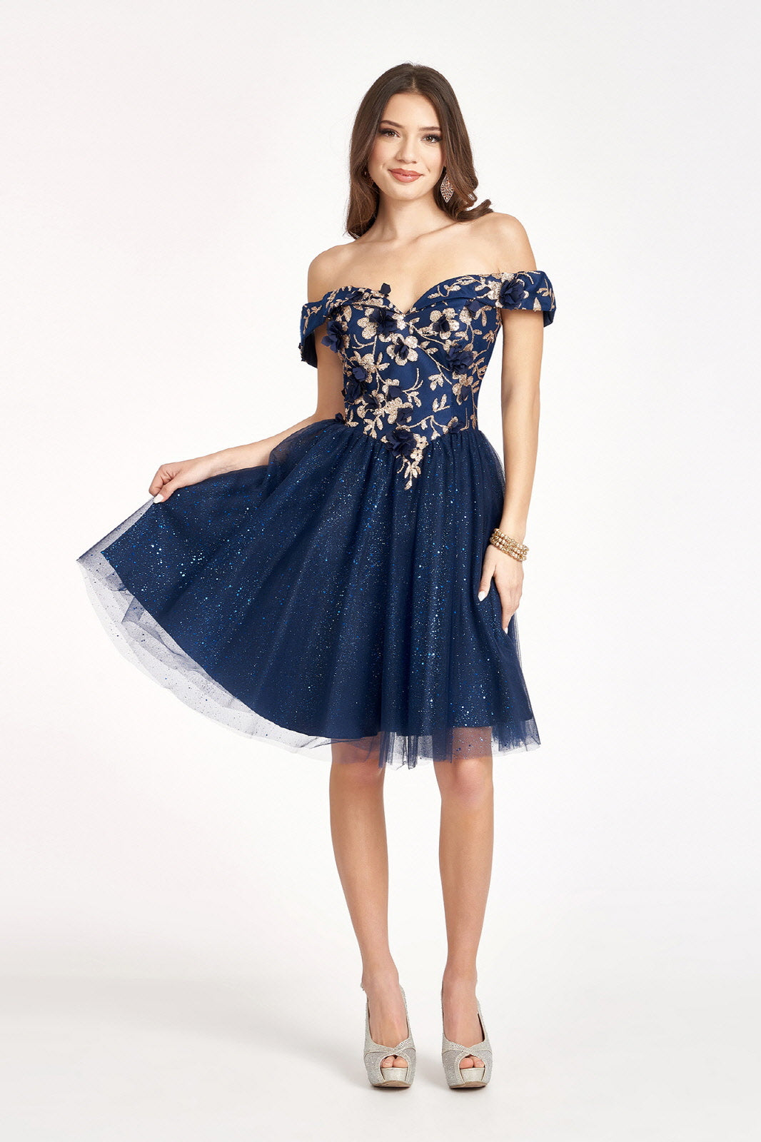 navy blue off the shoulder dress short Elizabeth K GS1978