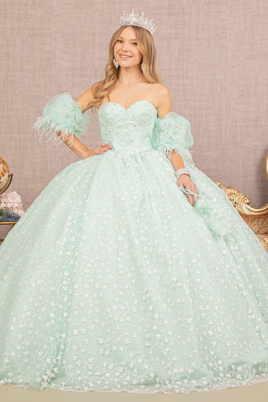 Elizabeth K GL3176 Glitter Ball Gown - Formal Dress Shops XL / Mint Elizabeth K GL3176 Glitter Ball Gown - Formal Dress Shops XL / Mint