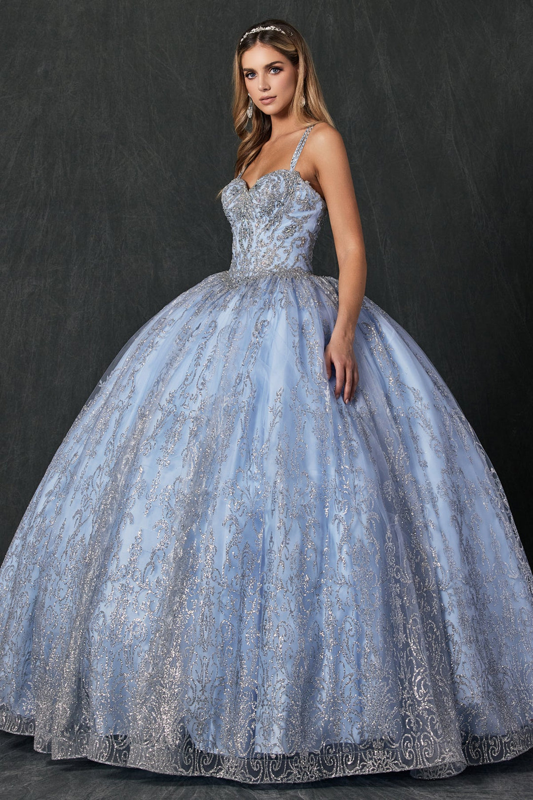 Glitter Print Sweetheart Ball Gown by Juliet 1427