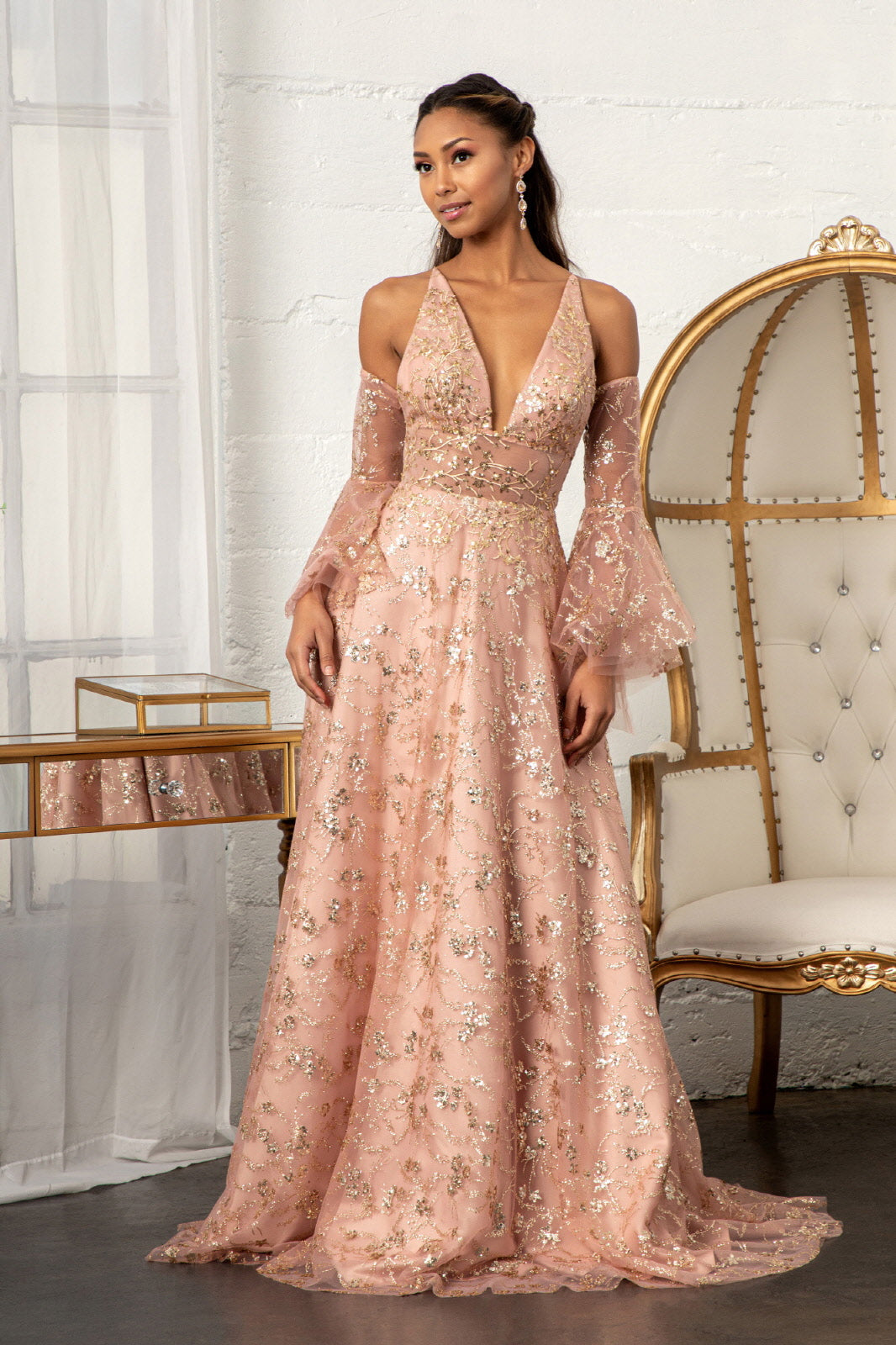 Elizabeth K GL3002 Glitter Print Gown - Formal Dress Shops 2XL / Rose Gold Elizabeth K GL3002 Glitter Print Gown - Formal Dress Shops 2XL / Rose Gold