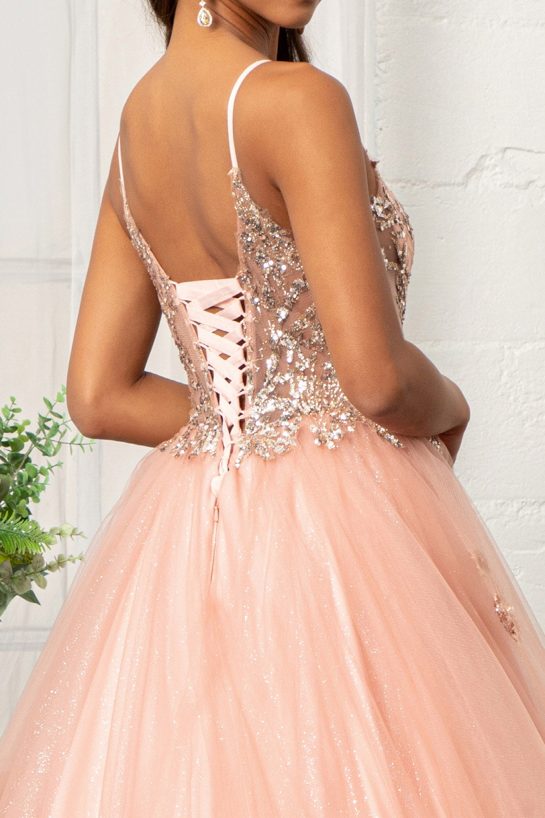 Glitter V-Neck Ball Gown by Elizabeth K GL3021