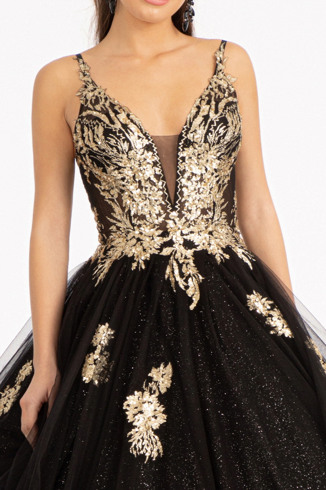 Glitter V-Neck Ball Gown by Elizabeth K GL3021