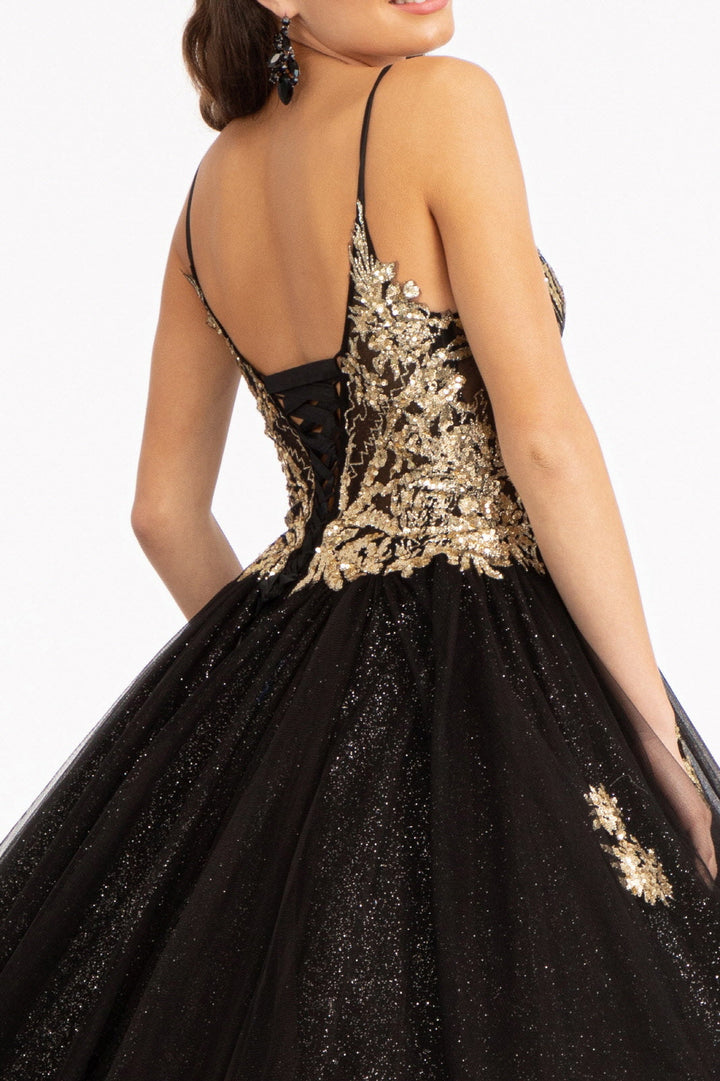 Glitter V-Neck Ball Gown by Elizabeth K GL3021