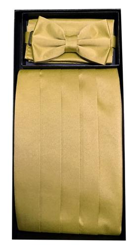 Gold Poly Satin Cummerbund, Bow Tie, and Hanky Set-Men's Cummerbund-ABC Fashion