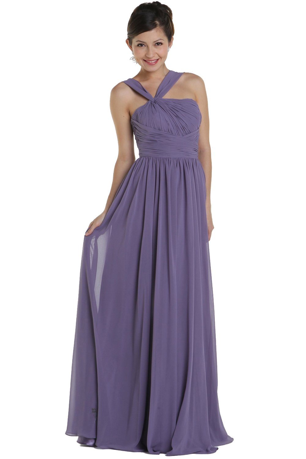 Gray Long One Shoulder Chiffon Dress by Poly USA 6678 S / Gray