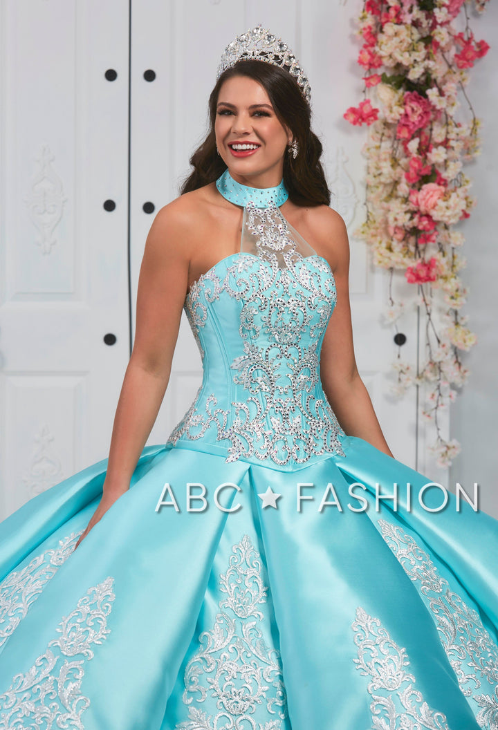 Halter Embroidered Quinceanera Dress by LA Glitter 24057-Quinceanera Dresses-ABC Fashion