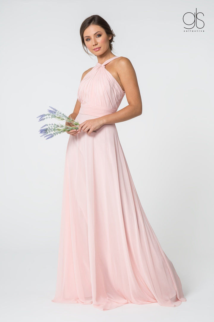 High-Neck Long A-Line Chiffon Dress by Elizabeth K GL2816-Long Formal Dresses-ABC Fashion