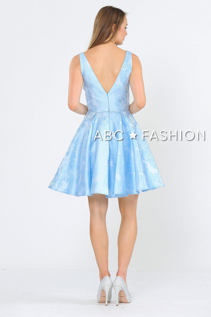Illusion Short V-Neck Floral Print Dress by Poly USA 8366-Short Cocktail Dresses-ABC Fashion