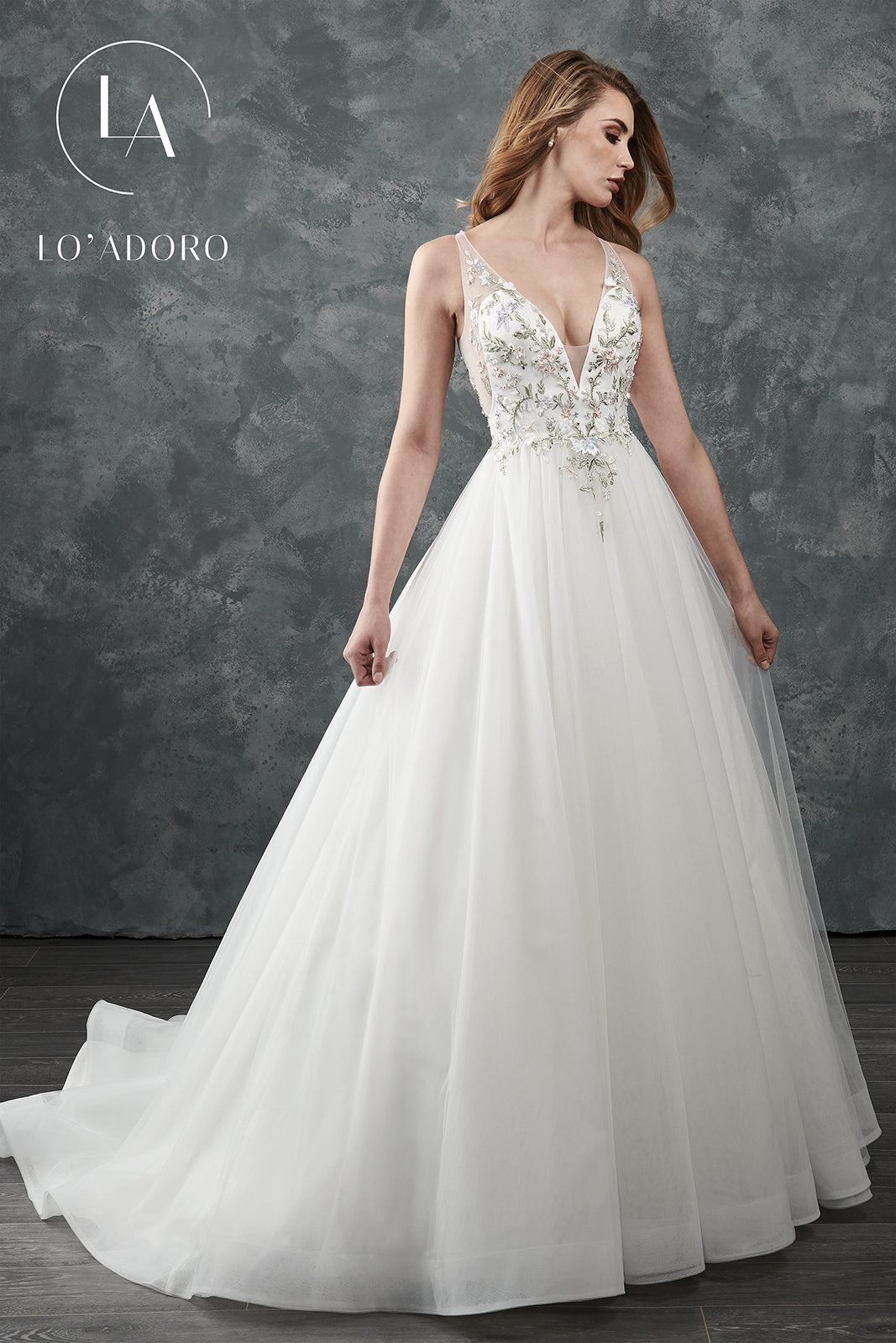 Illusion V-Neck A-Line Bridal Dress by Mary's Bridal M645