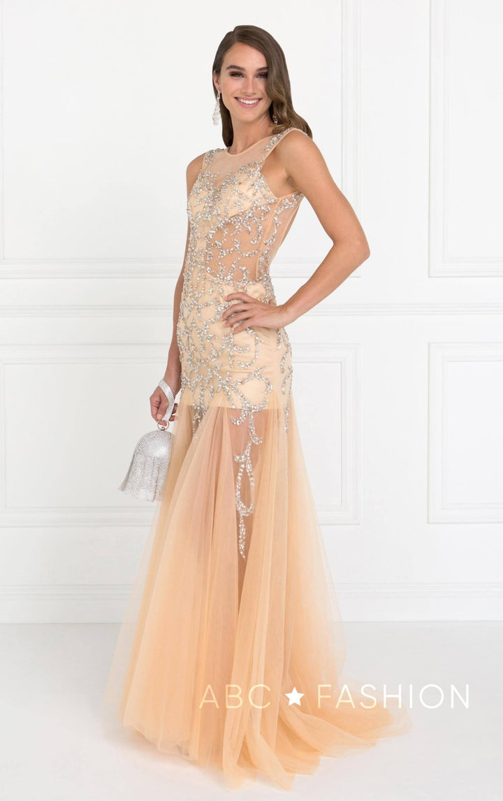 Jeweled Long Sleeveless Sheer Nude Dress by Elizabeth K GL2153-Long Formal Dresses-ABC Fashion