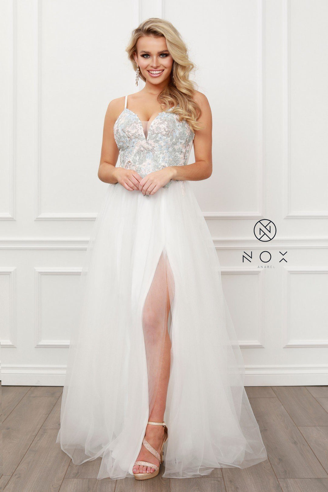 Lace Applique A-line Tulle Gown by Nox Anabel G445