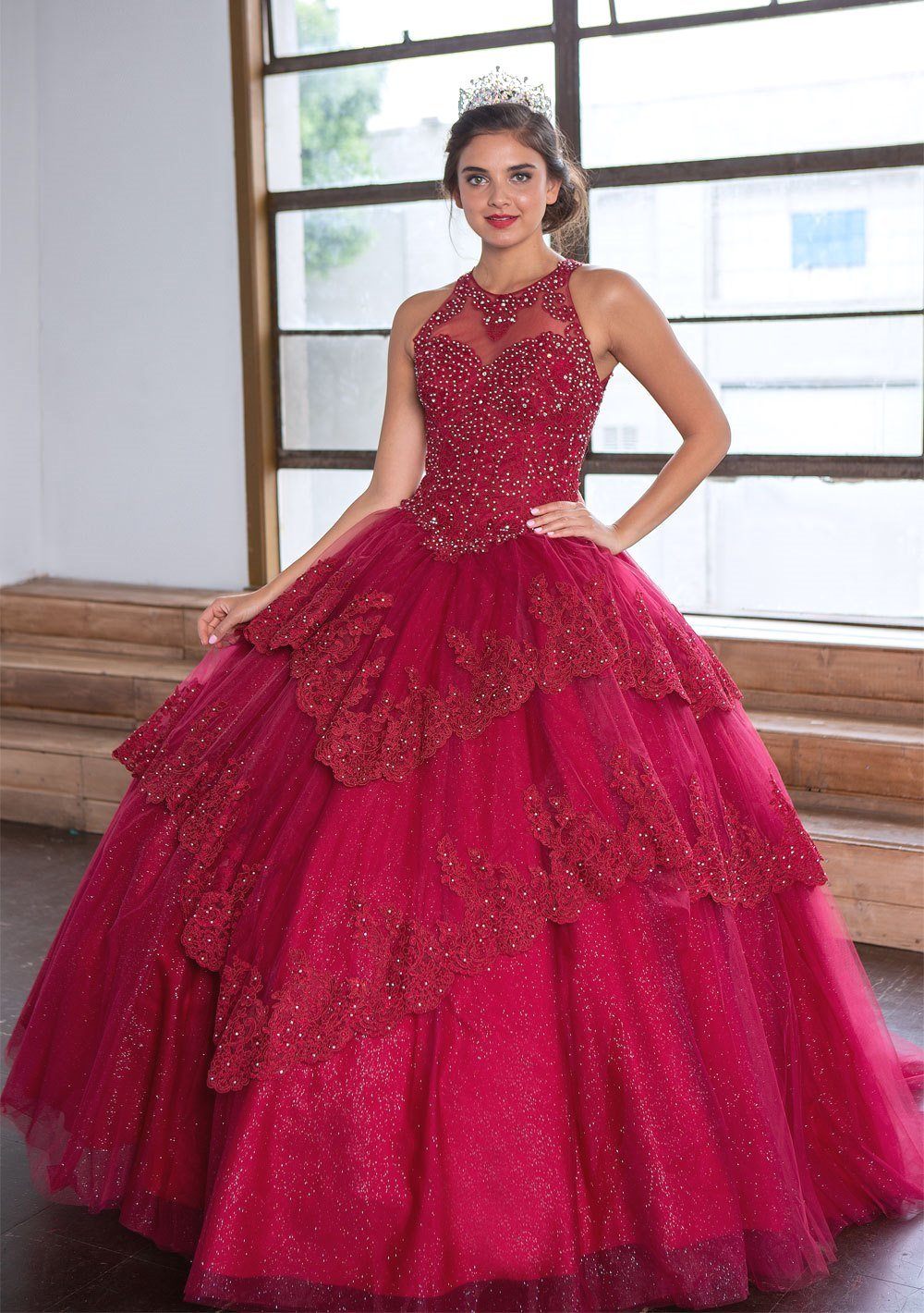 quince dresses burgundy Juliet 1447 Long Off Shoulder Quinceanera Dress main image 0