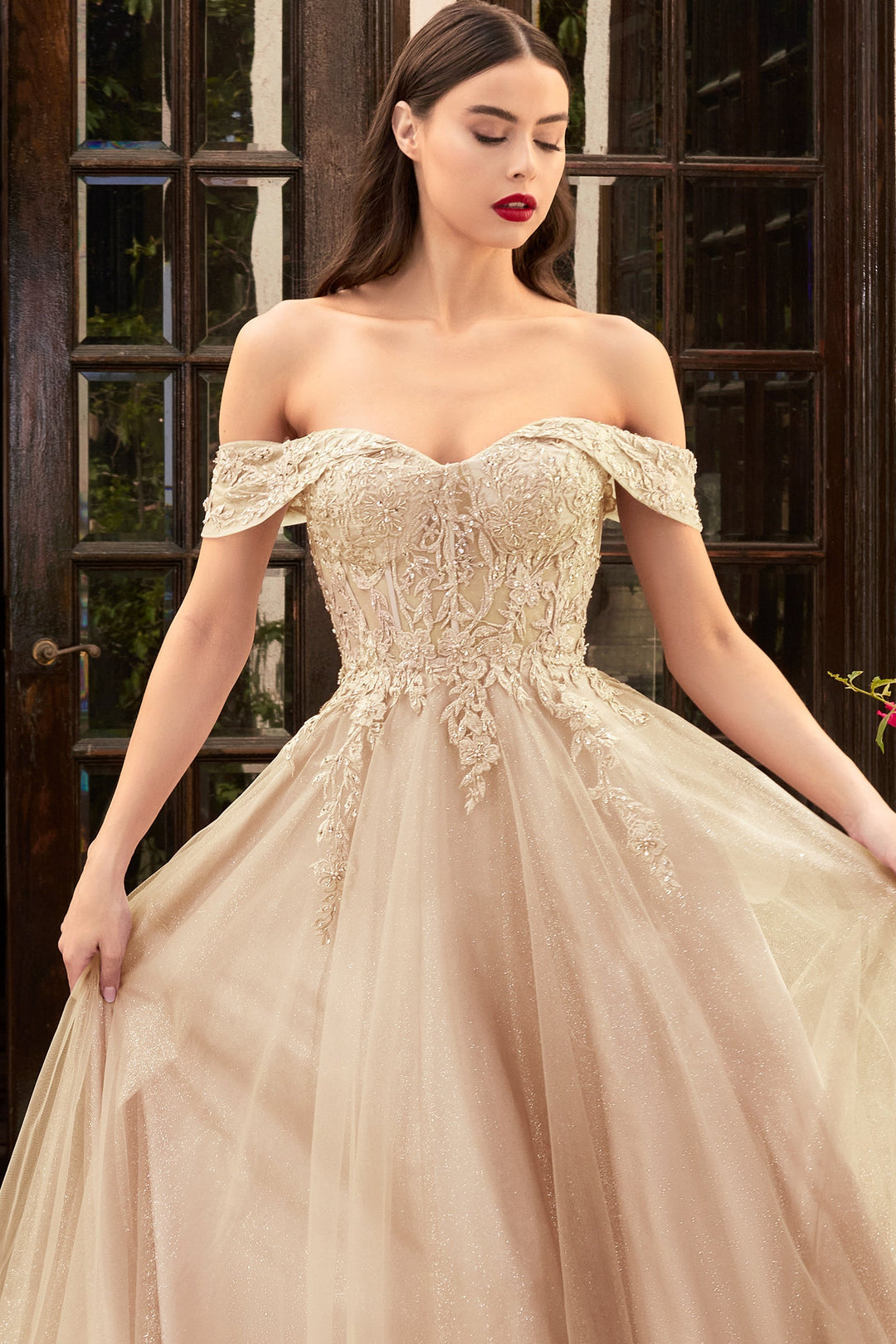 Lace Off Shoulder Gown by Cinderella Divine CD961