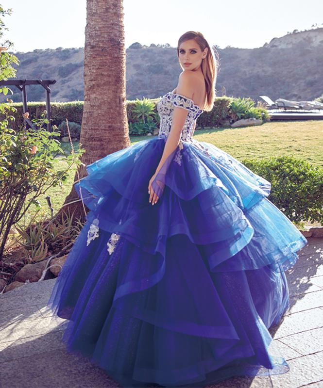 Layered Off Shoulder Glitter Ball Gown by Juliet 1432