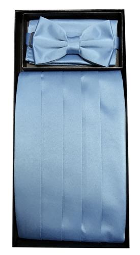 Light Blue Poly Satin Cummerbund, Bow Tie, and Hanky Set-Men's Cummerbund-ABC Fashion