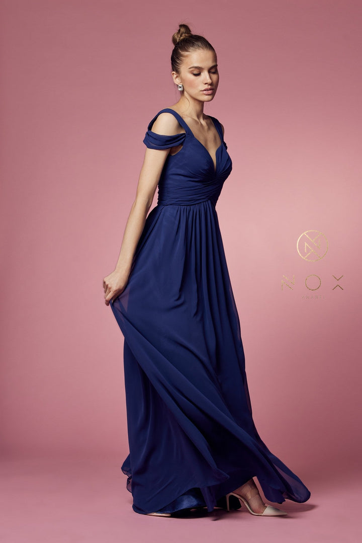 Long A-line Cold Shoulder Dress with Slit by Nox Anabel Y277