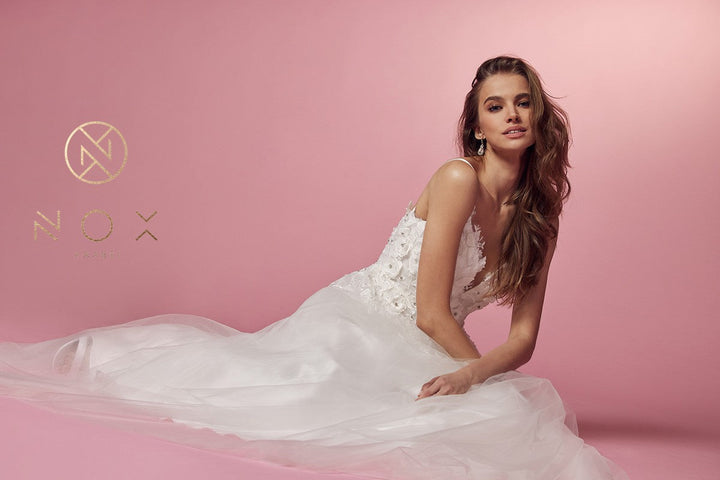 Long A-line Dress with Floral Appliques by Nox Anabel R346