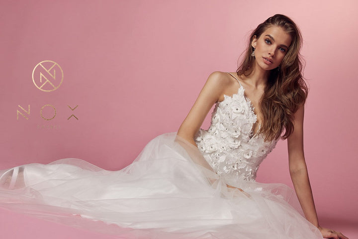 Long A-line Dress with Floral Appliques by Nox Anabel R346