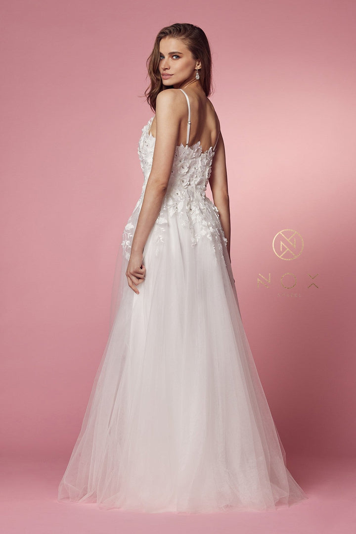 Long A-line Dress with Floral Appliques by Nox Anabel R346