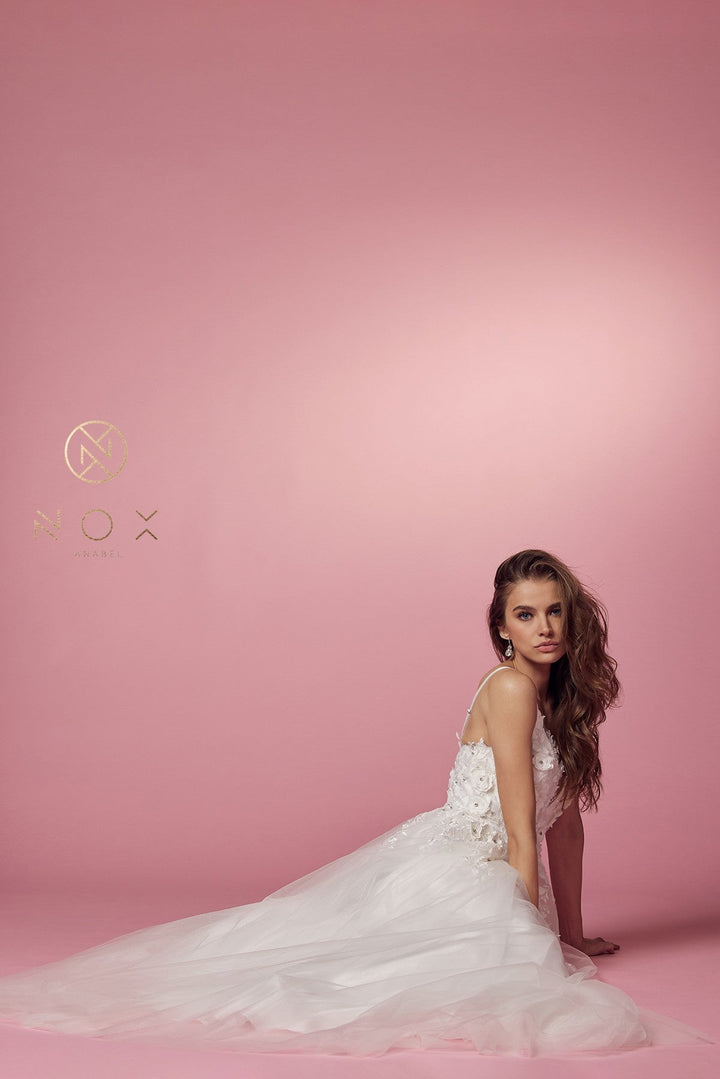 Long A-line Dress with Floral Appliques by Nox Anabel R346