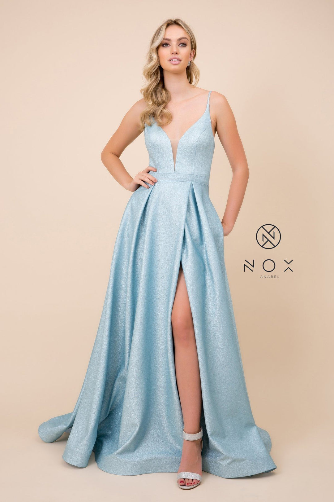 Long A-Line Glitter Knit Dress by Nox Anabel E379