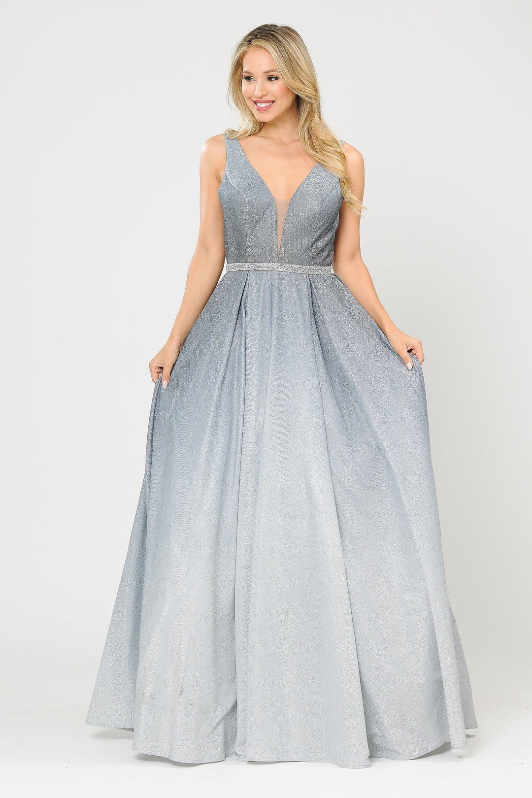 Long A-line Ombre Glitter Dress by Poly USA 8710