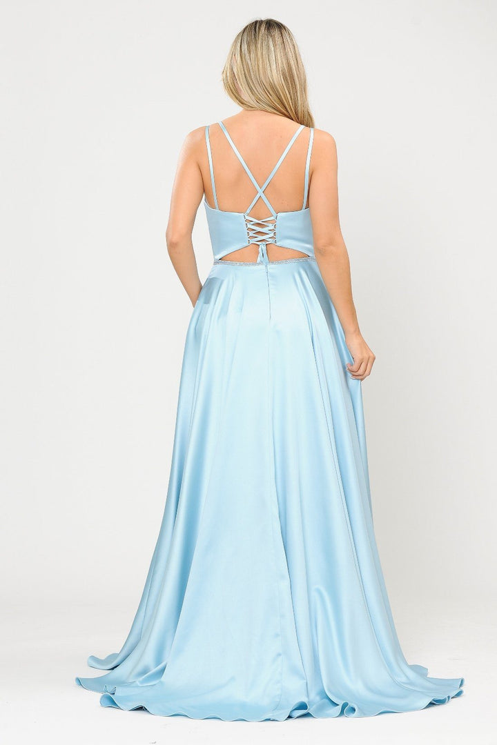 Long A-line Satin Dress with Corset Back by Poly USA 8652