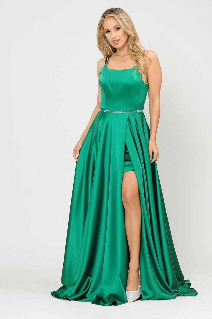 Long A-line Satin Dress with Corset Back by Poly USA 8652